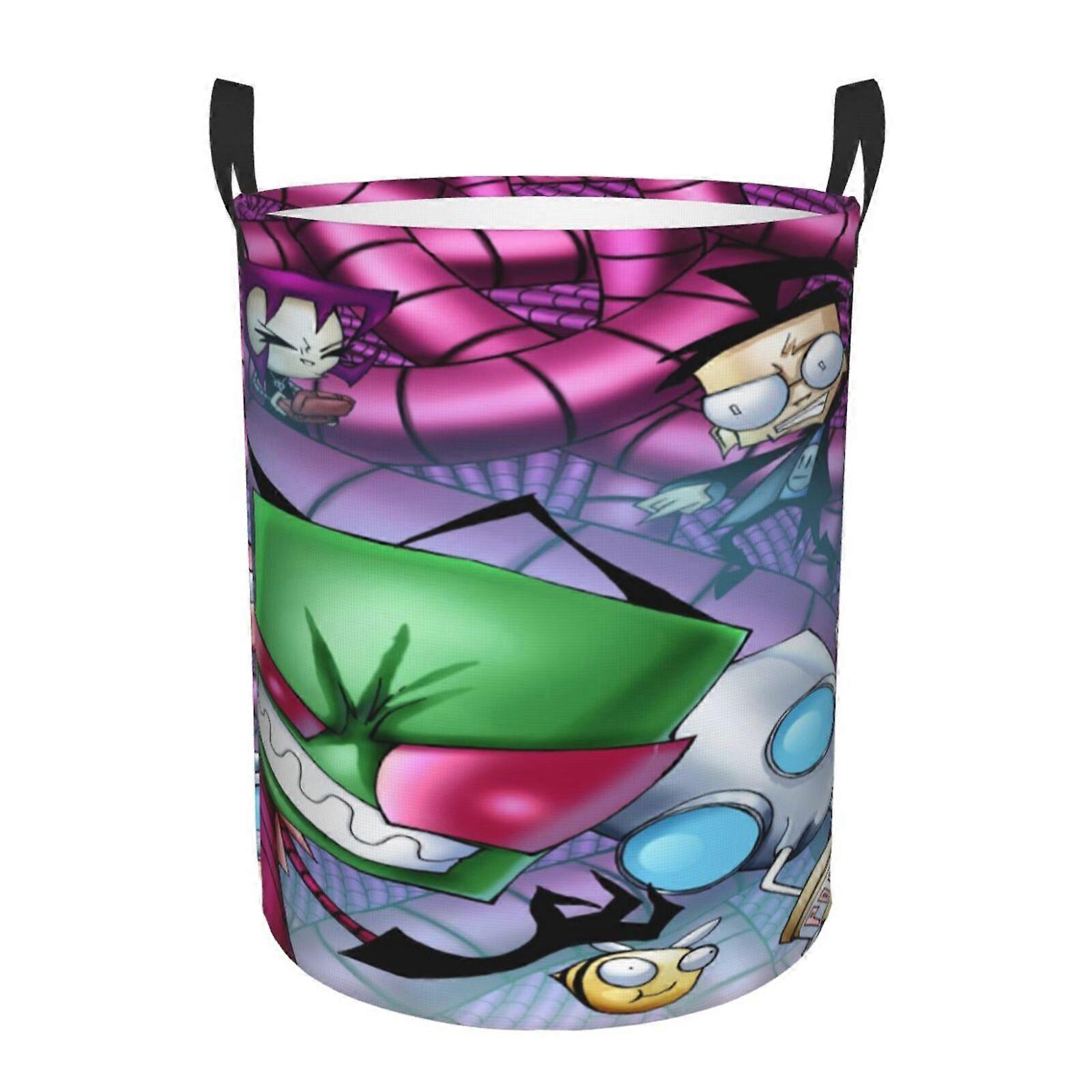 Invader Zim 3d Graphic Flame Laundry Basket Fire Flame Clothes Hamper Storage With Handle-SYS28310