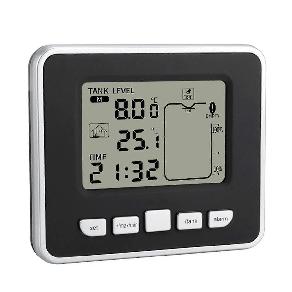 Ultrasonic Wireless Water Tank Liquid Level Meter with Temperature Sensor Level Monitor Time Displa