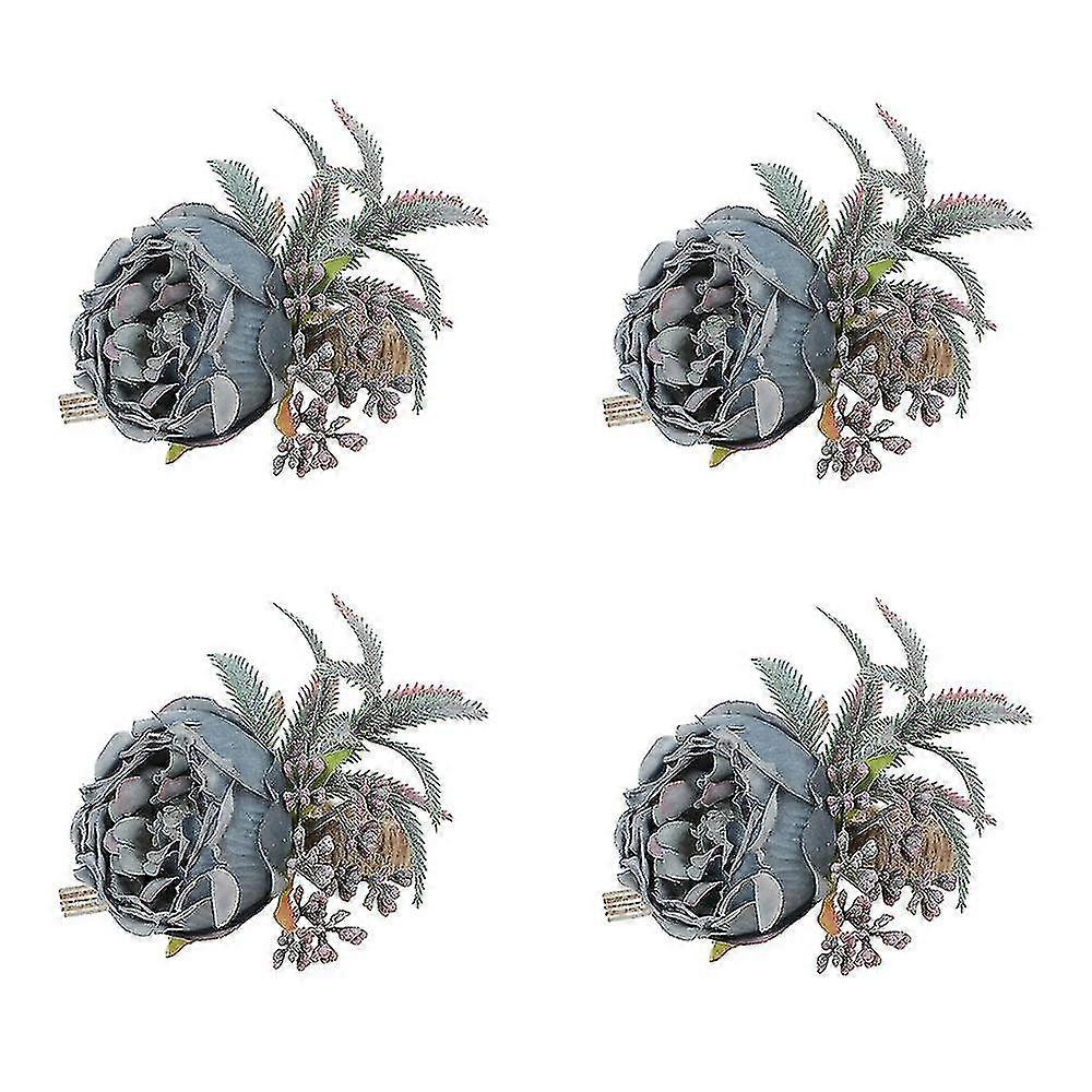 4pcs Artificial Rose Flower Napkin Ring Table Decoration(blue)