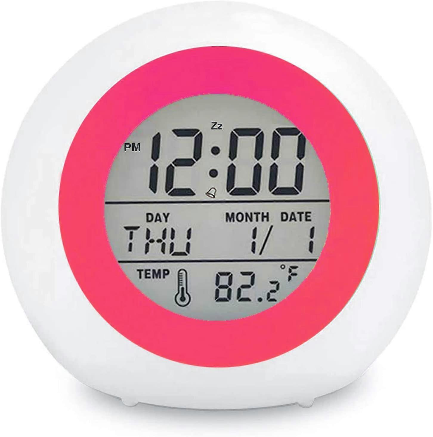 Kids Digital Alarm Clock 7 Color Night Light Snooze Temperature Detect