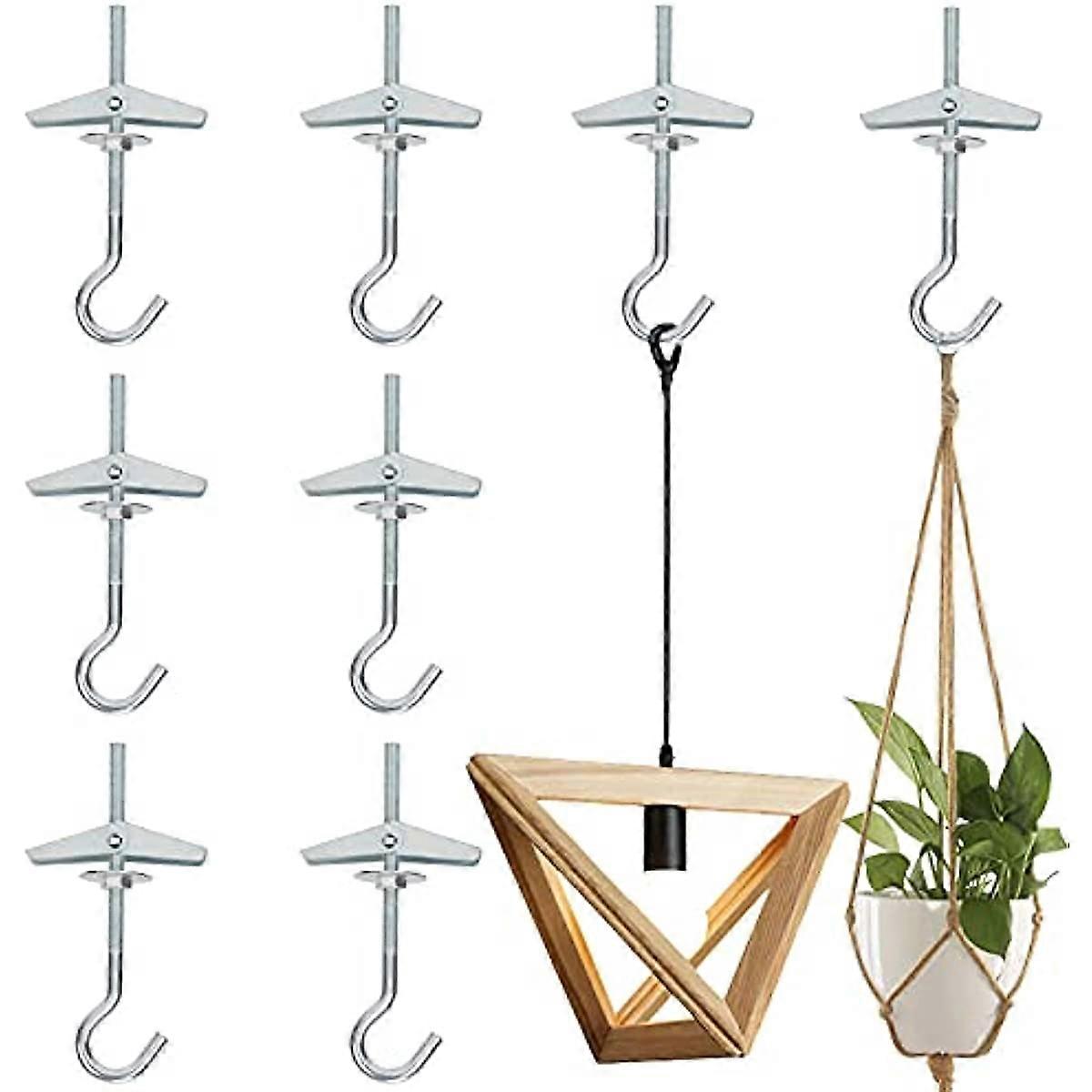 WEDNOK 8 Pcs Wing Spring Toggle Hooks Plasterboard Ceiling Hook M595mm Galvanized Steel Mount Hook Fixing Anchors with Threaded Hooks for Drywall Cavi