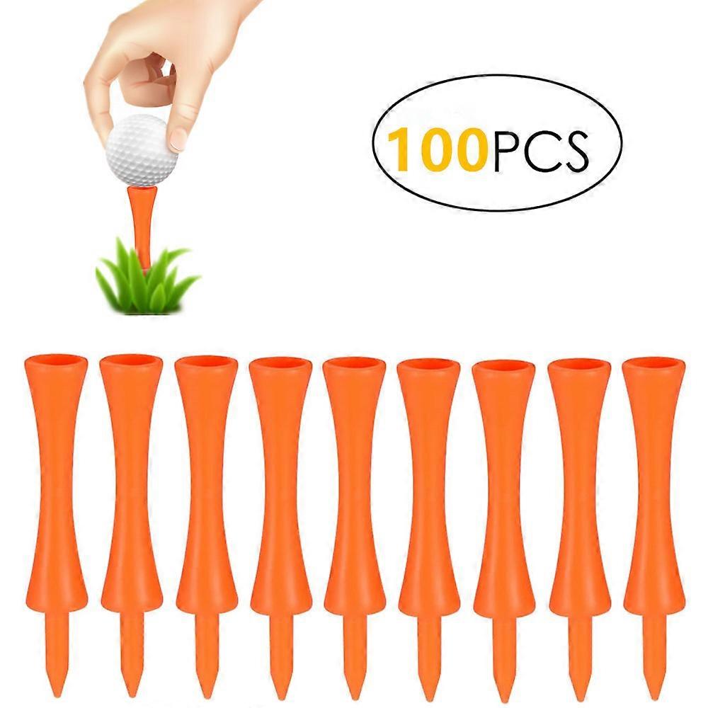 100 Pack Golf Tees Plastic Castle Small Long Orange Step Down Unbreakable Reusable Value