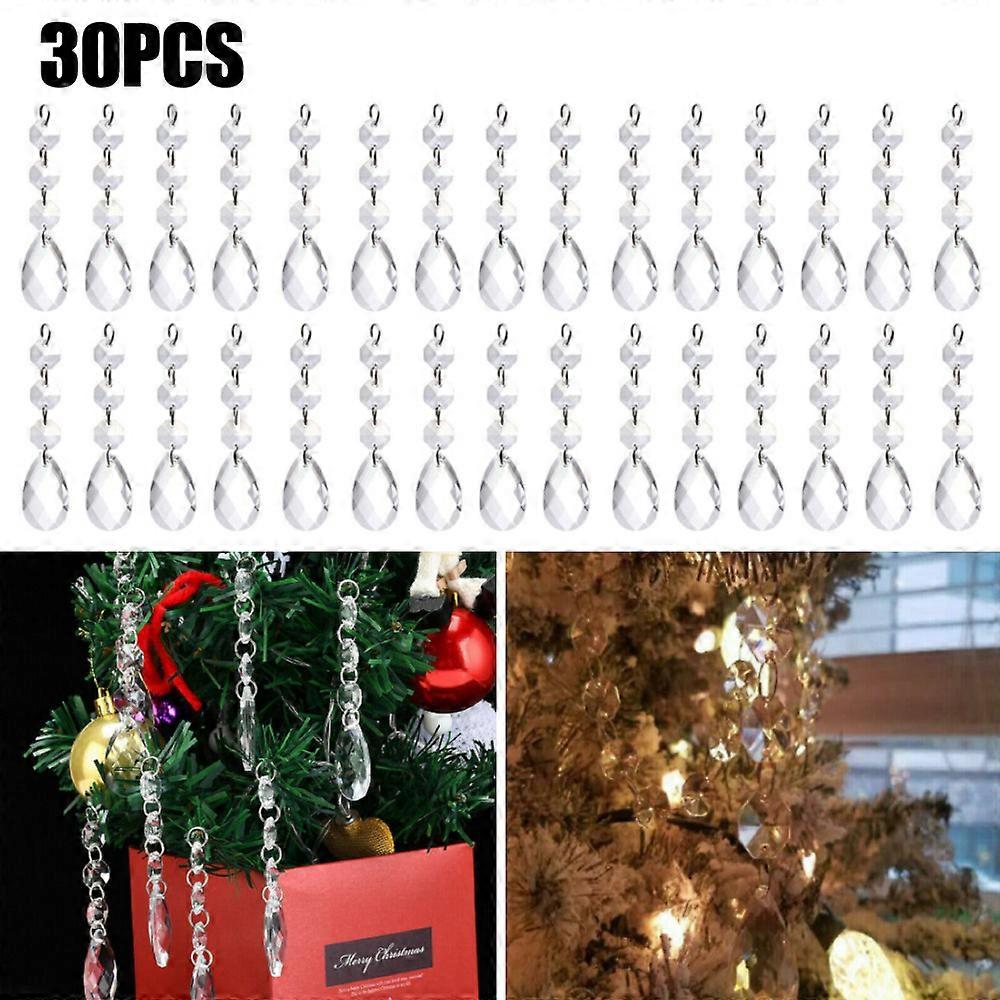 10/30Pcs Clear Crystals Garland Hanging Acrylic Bead Curtain Xmas Tree Decor