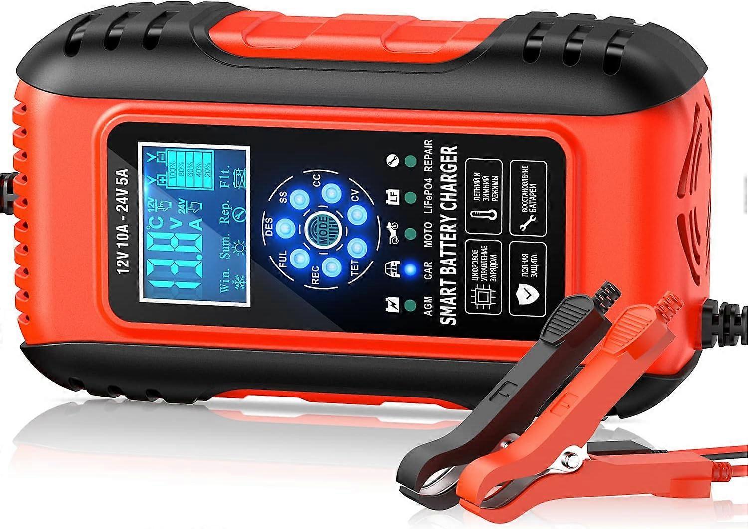 Intelligent Battery Charger, Battery Charger Maintainer and Automatic Repair Portable Function with LCD Display