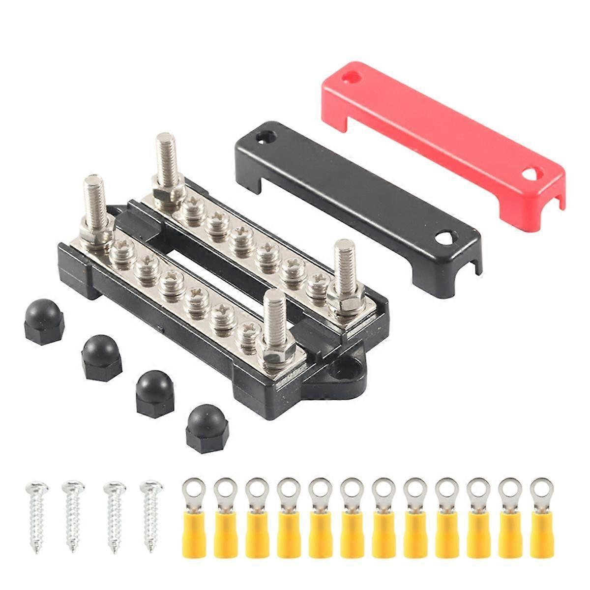 12V Ground/Power Distribution Terminal Block Battery Bus Bar Set (Max 300V AC/48V DC) Negative/Posi