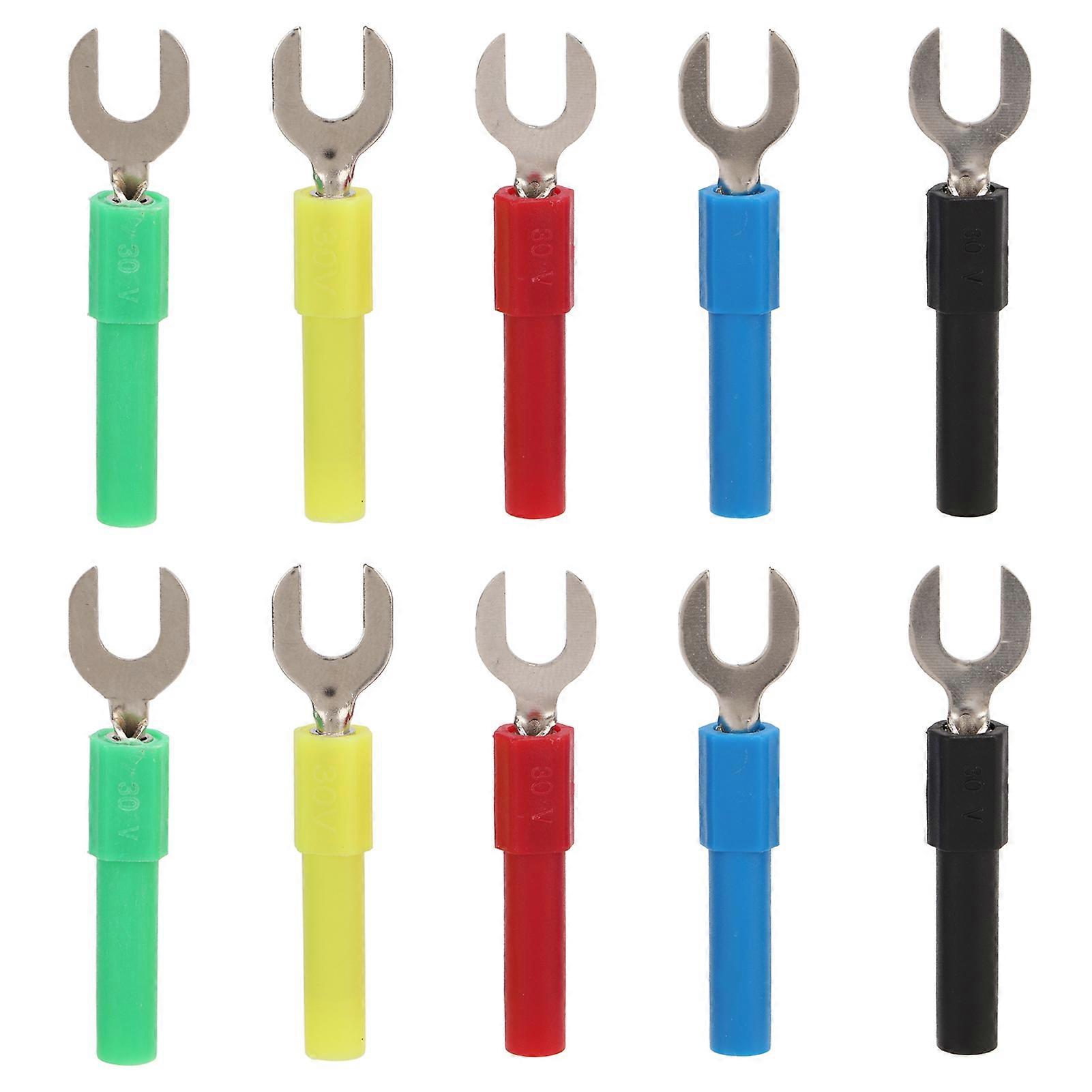 10 Stück Gabel-Spaten-Drahtverbinder, PVC-Messingmaterial, Maximum.10A, 6 mm/0,2 Zoll, Y-Typ, 4 mm/0,2 Zoll Loch, U-Typ Bananenstecker