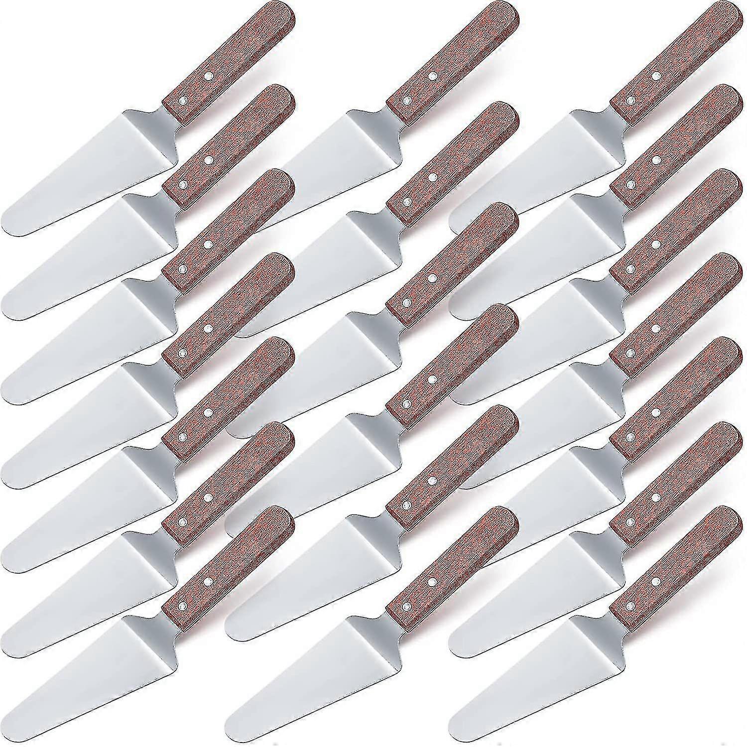 20 Packs Wood Handle Pie Server Stainless Steel Spatula Server Non Slip Triangular Spade For Desser