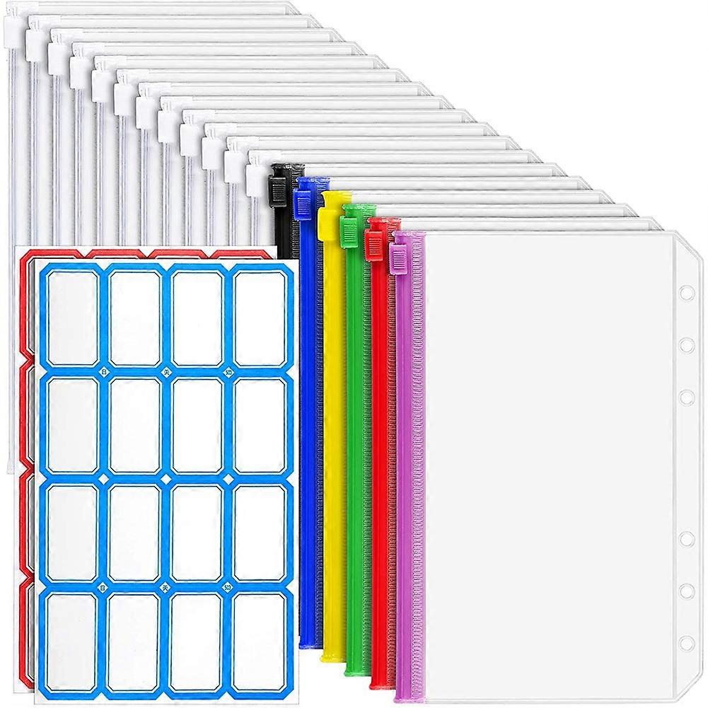 18 PCS A6 Binder Pockets 6-Ring A6 Zipper Pouch for Budget Binder, Waterproof Plastic Envelope Fold