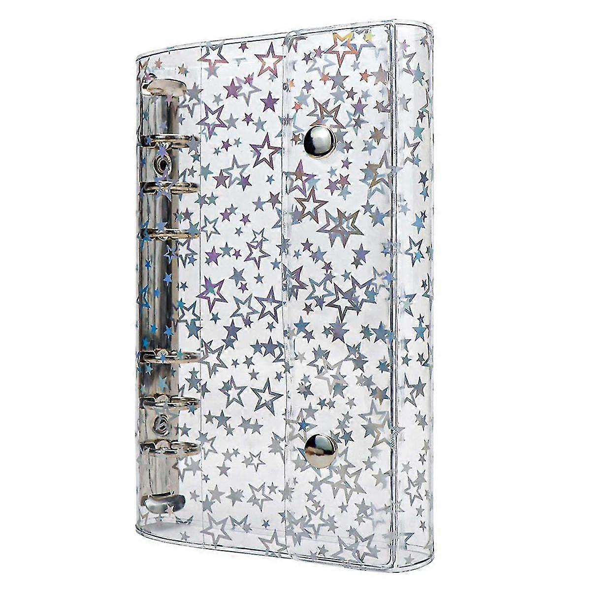 A6 Budget Binder Cover Clear Pvc 6 Ring Binder Glitter Star Refillable Notebook Shell Protector With 2 Snaps