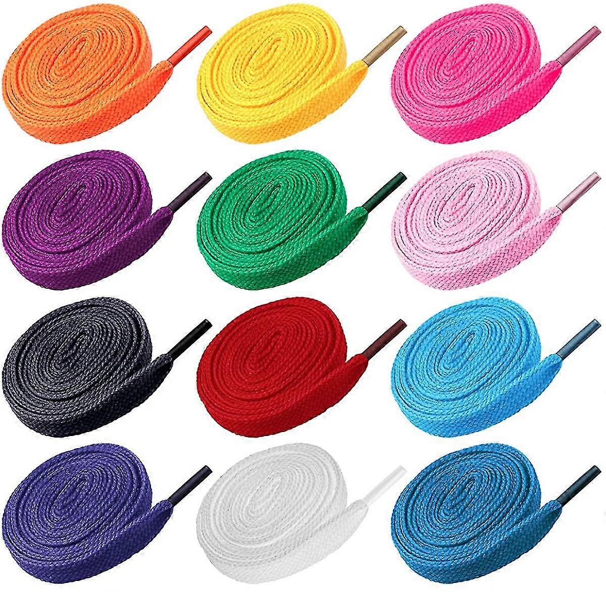 12 Pairs Replacement Flat Shoe Laces Cotton Strings Shoelaces For Sports Shoes Mixed Color(Random color)
