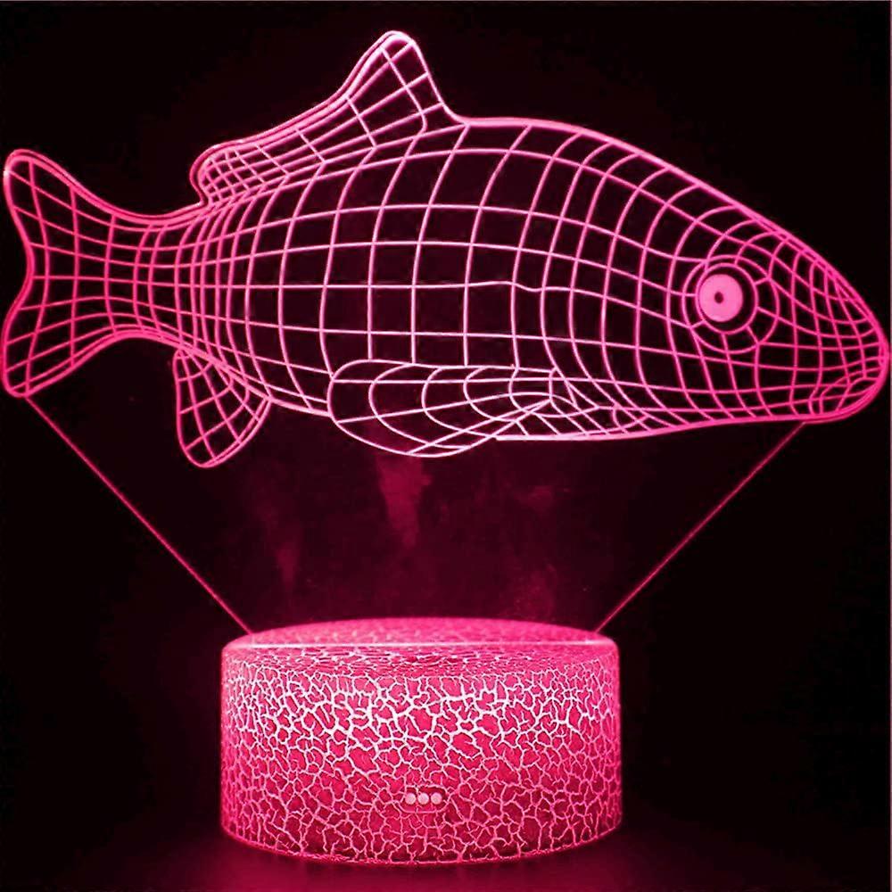 Xcy 3D Fishing Fish Night Light Lamp Illusion Night Light 7 Color Changing Touch Switch Table Desk D