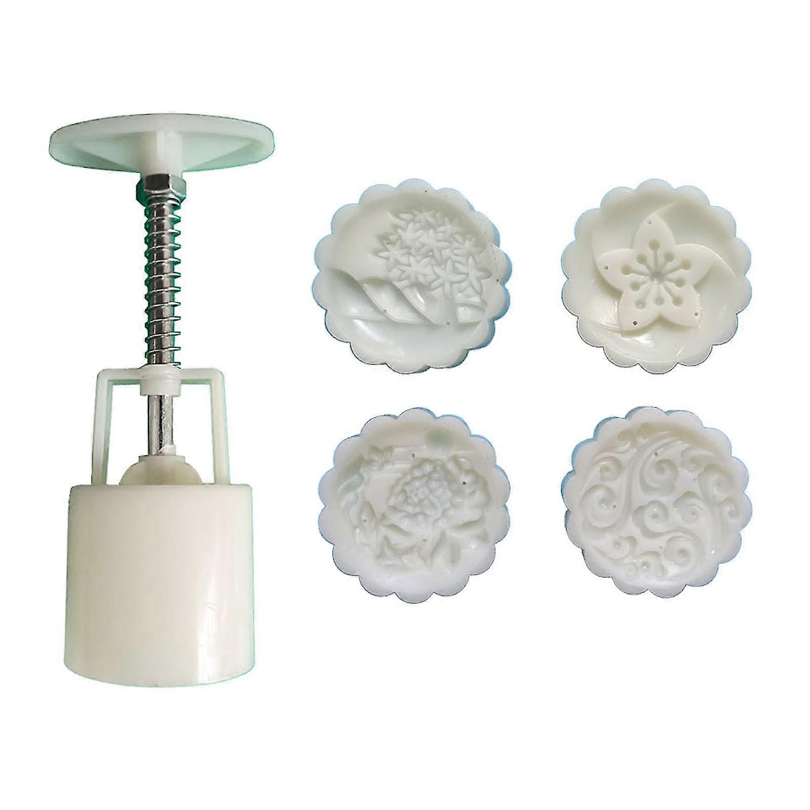 Plastic Cookie Stamps Round Flower Pattern Mooncake Mould Diy Pastry Tool PK
