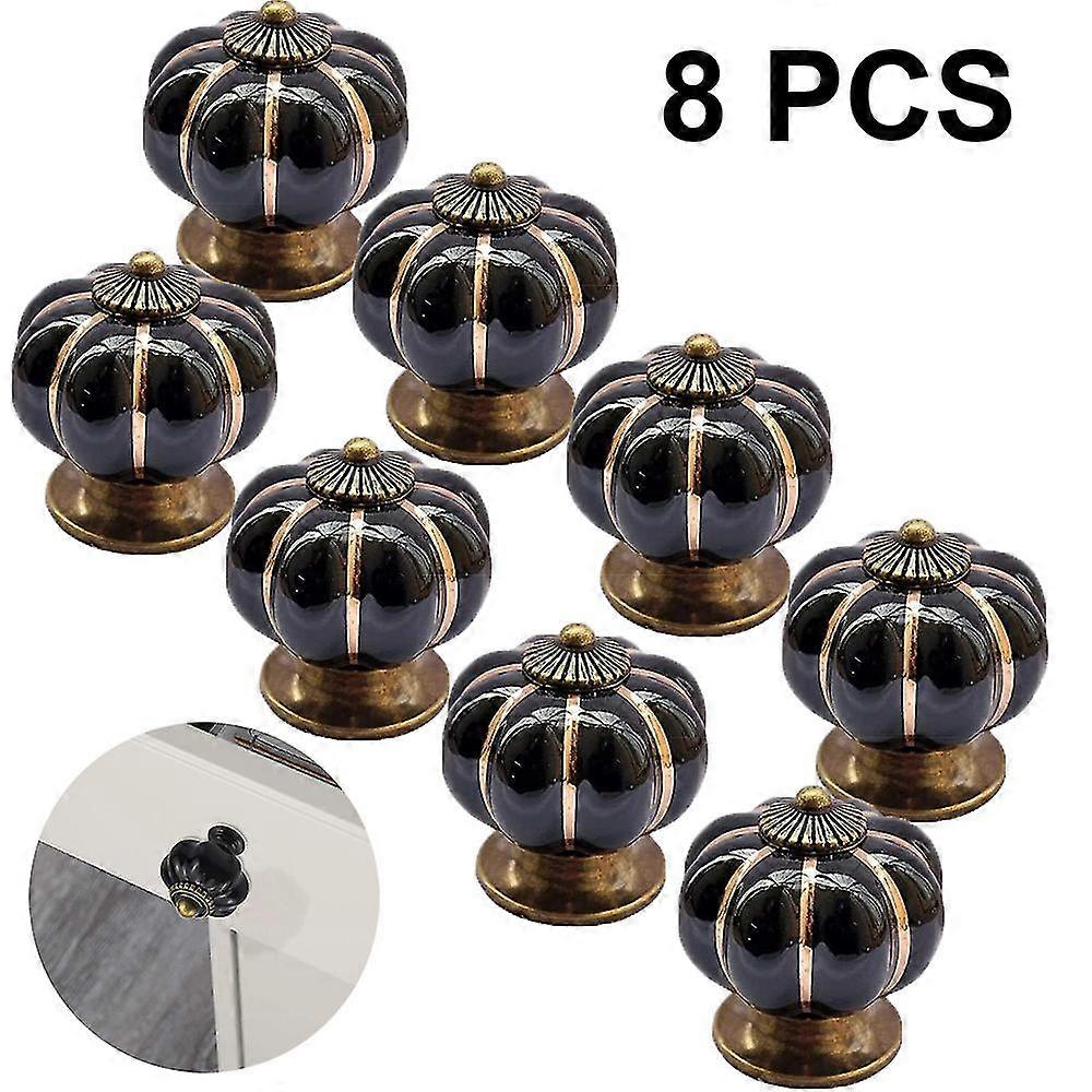Fong Fong 8pcs Round Ceramic Pumpkin Cabinet And Furniture Knobs Pulls Chrome Finished Base Drawer Handles Door Hardware Knob