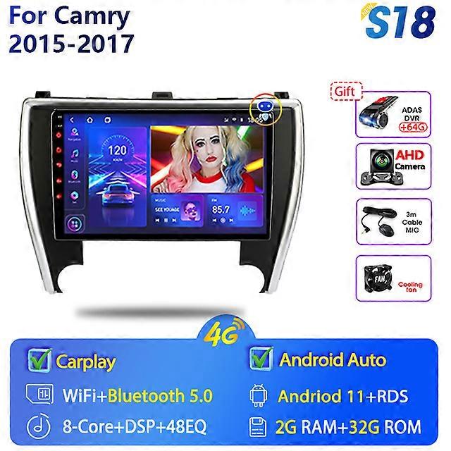 2din Android 11カーラジオトヨタカムリ8 50 55 2015-2017マルチメディアビデオプレーヤーNavigaion GPS RDSステレオヘッドユニットCarplay