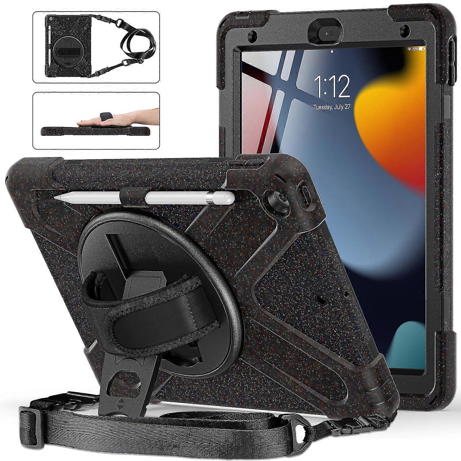 For Ipad 10.2 (2021) / (2020) / (2019) Rotary Kickstand Design Tablet Cover With Shoulder Strap