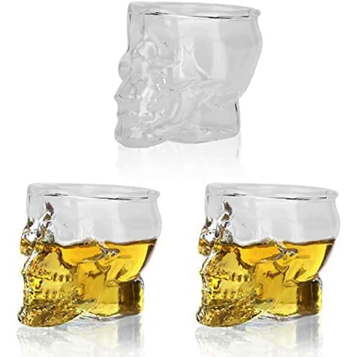 Skull Shot Glass Set of 3, 2.5oz Clear Skull Drinking Glass Ware Cool Beer Cup for Whiskey Vodka Wine Cocktail Beverage