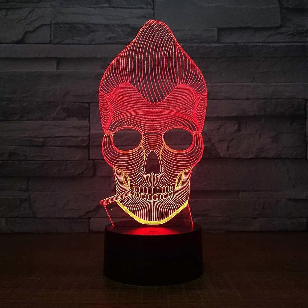 Lumină de noapte Monkey Skull Smoking 3D Led Color Night Light Changing Lamp Multi Color Bulbing Light Acrilic 3D Hologramă Iluzie Lampă de birou