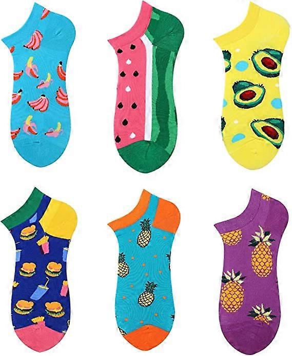 6 pairs of fun and novel socks (colored), invisible anti slip ankle socks, women's one size fits all