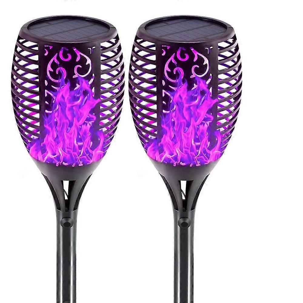 2 Pack Landscape Solar Torch Lights, Wodoodporne migoczące latarki Światła na zewnątrz do świtu Automatyczne włączanie / wyłączanie światła bezpieczeństwa na podjeździe na podwórku, zielone światło
