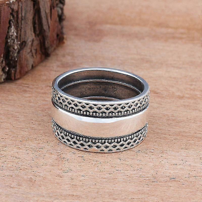 Vintage Cutout Pattern Ladies Ring - Simple Silver Openwork Pattern Ring