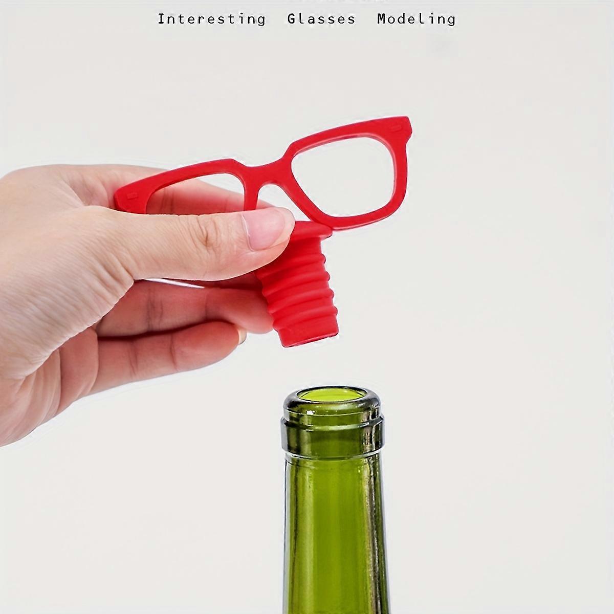 Silicone Wine Stopper Glasses Shape, Red Creative Bottle Sealer, Airtight Freshness Cap for Home Use (1pc)