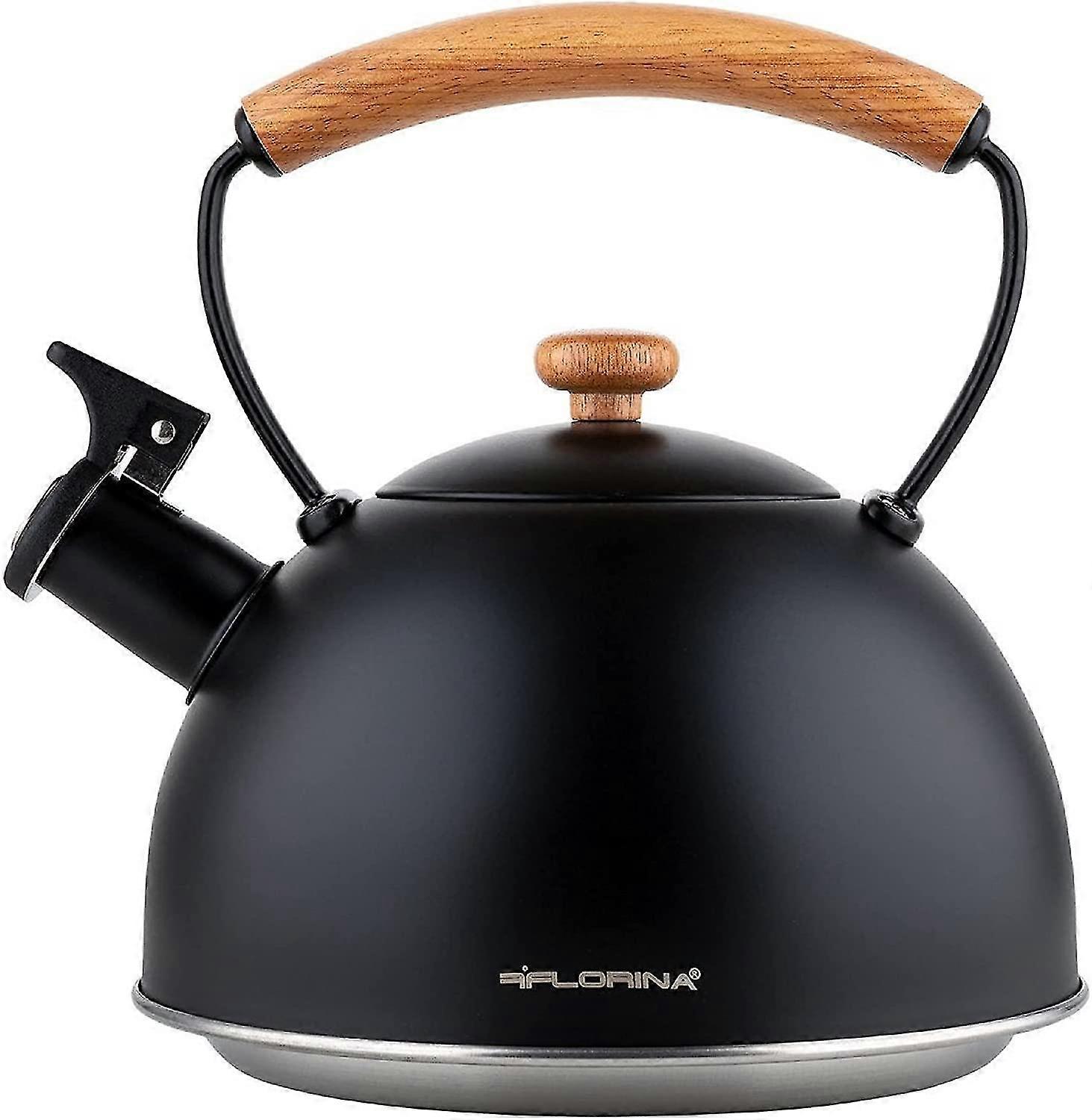 Holz-Induktionskessel, Retro-Teekessel Mit Pfeife, Alle Kchen, 2,3 L, Edelstahl, Holzgriff, Cool-Touch-Griff, Vintage, Fr Tee, Kaffee, Schwarz
