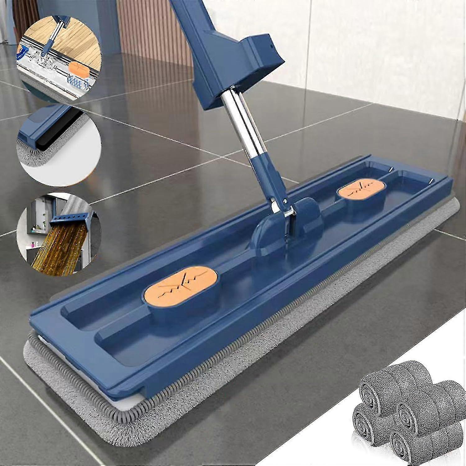 Large Flat Mop Set, 360 Swivel Mop With Wring Function, Flat Mop With Reusable Microfibre Mop Pads For Hardwood Laminate Tiles