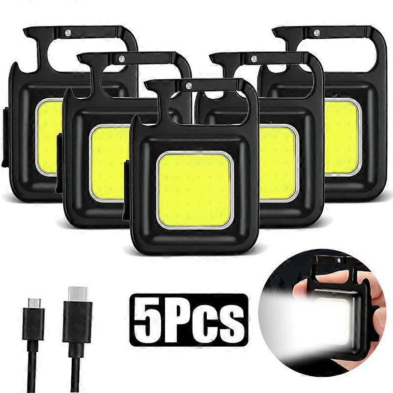Mini LED Flashlight Portable COB Work Light Lamps Keychains Outdoor USB Charging Emergency Camping Light Auto Accessories 1 5Pcs| |