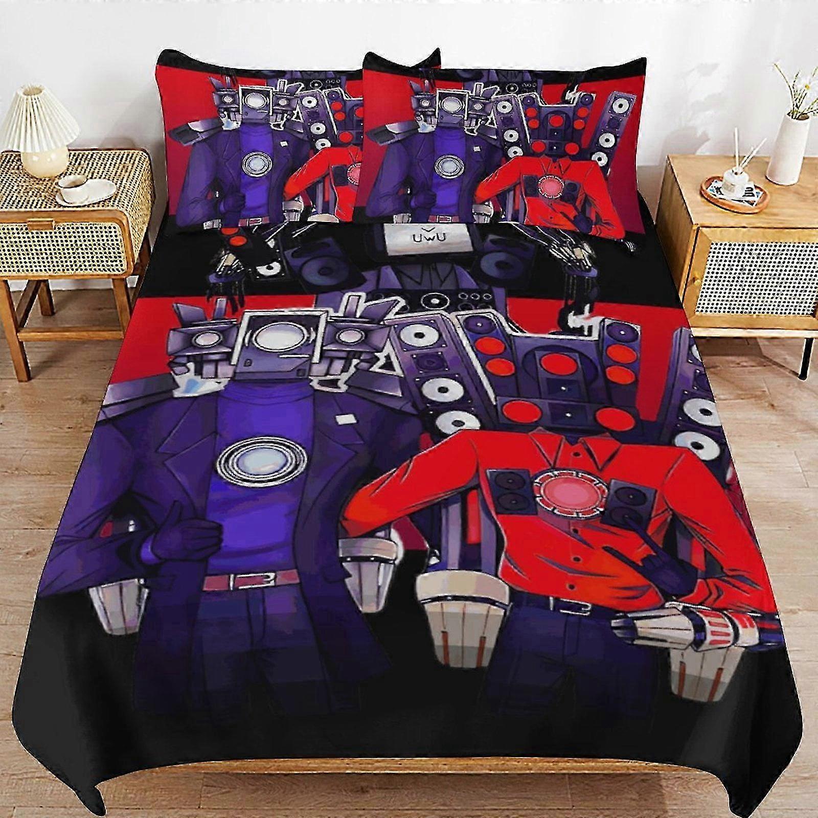 o3314 Lakanat Skibidi WC-vuodevaatteet Pussilakana Mukava ja kevyt sarjakuvavuodevaatteet3-osainen (kotelo) (1 pussilakana ja 2 tyynyliinaa) B