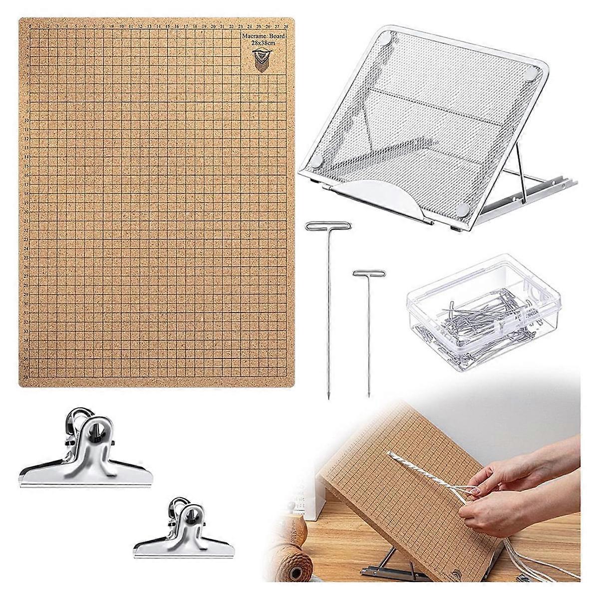 104Pcs Lace Board and Metal Adjustable Stand with T Pin Clip Macrame Supplies Reversible Mesh Macrame Projects
