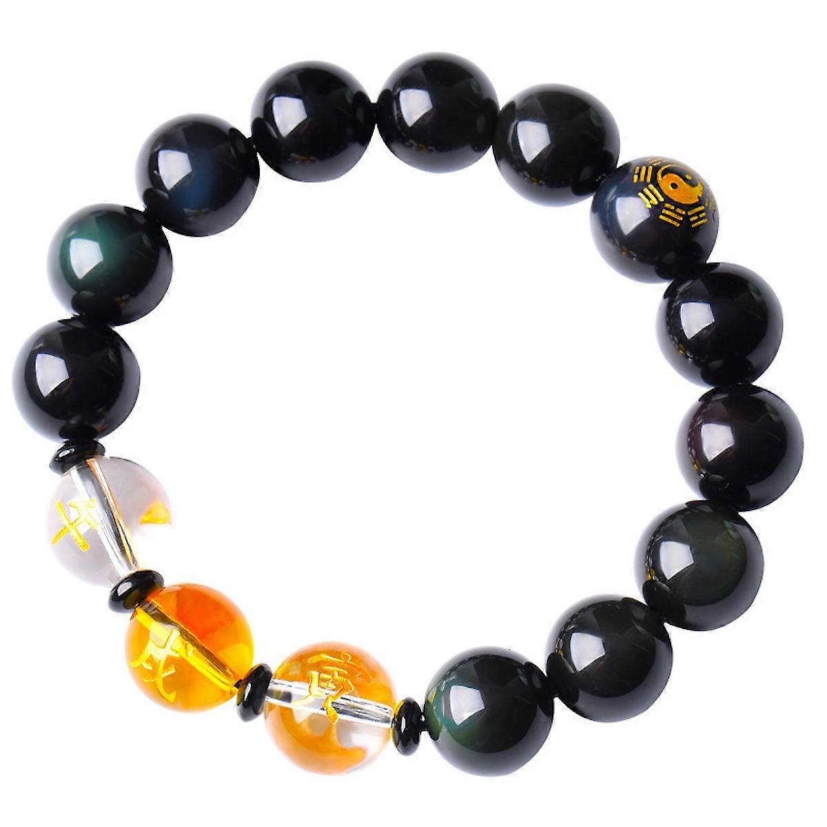 Black Obsidian Bracelet The Eight Trigrams Bead Bangle for Men and Women