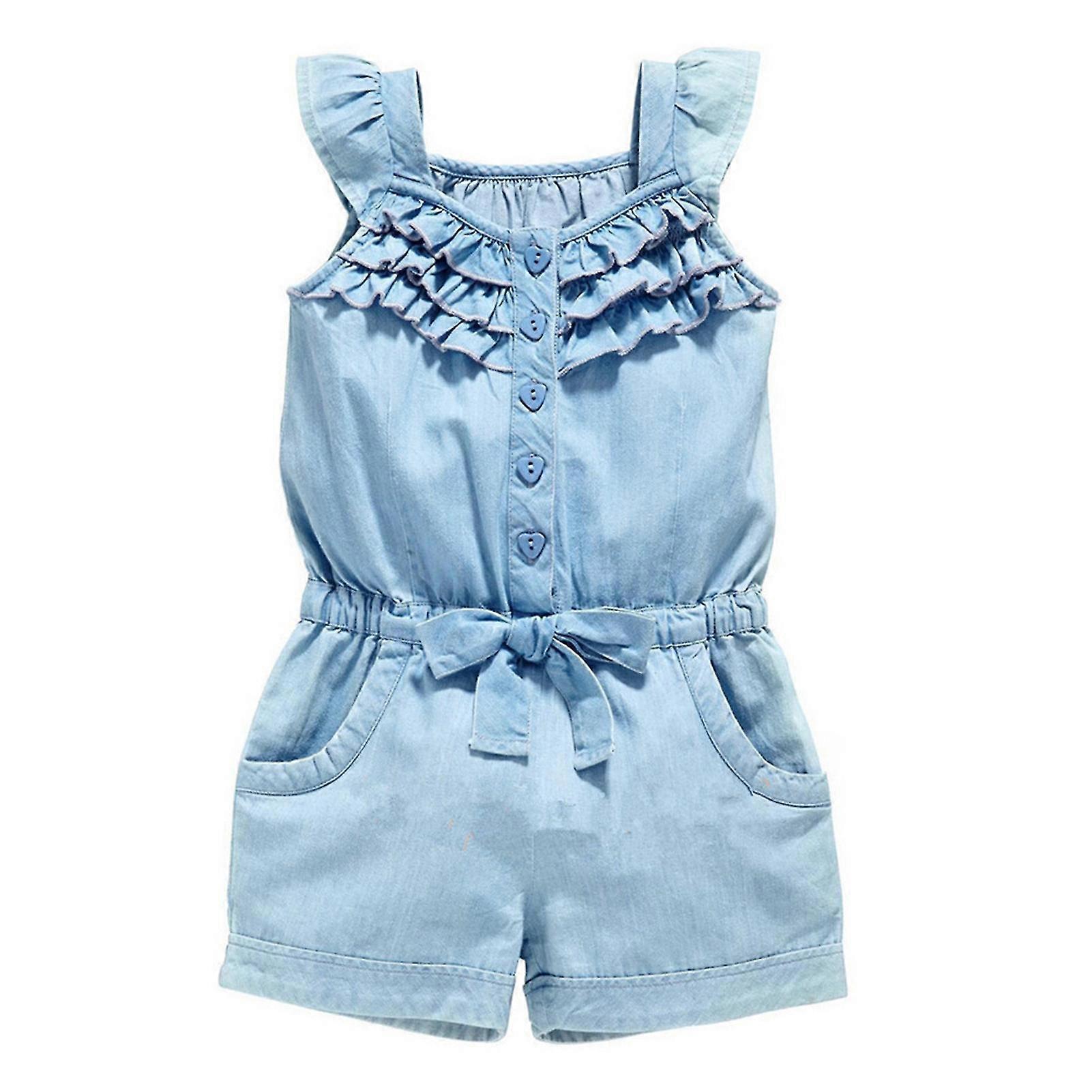 Toddler Girl Sleeveless Bodysuit Elastic Waist Bowknot Decor Flounce Jumpsuit