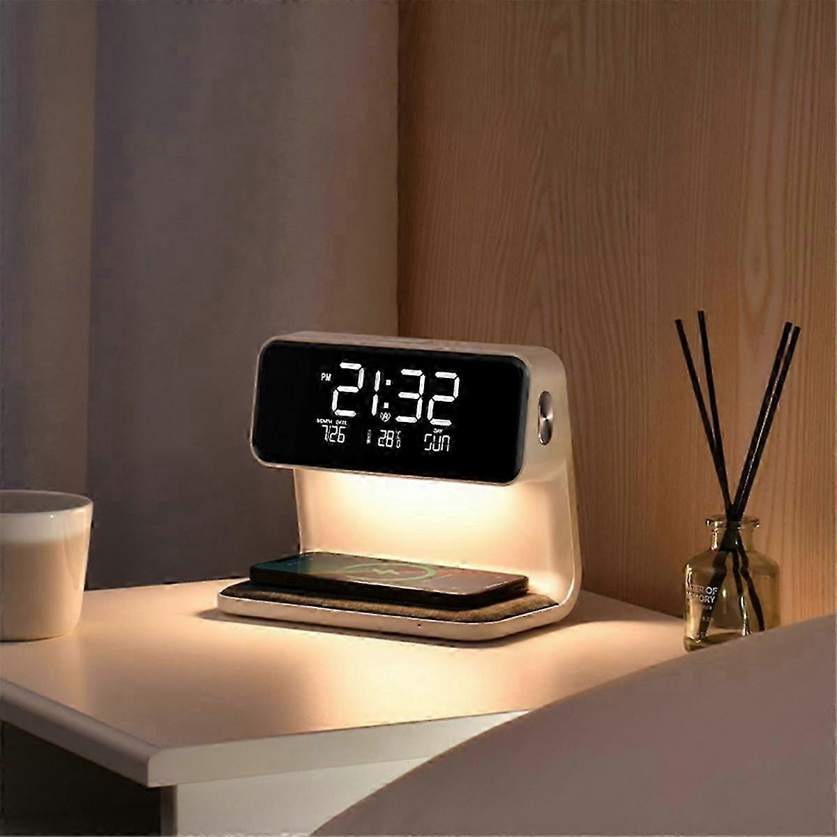 Alarm Clock with Wireless Charging and Lights Dimmable Digtial Alarm Clock Charging Station compatible with Bed