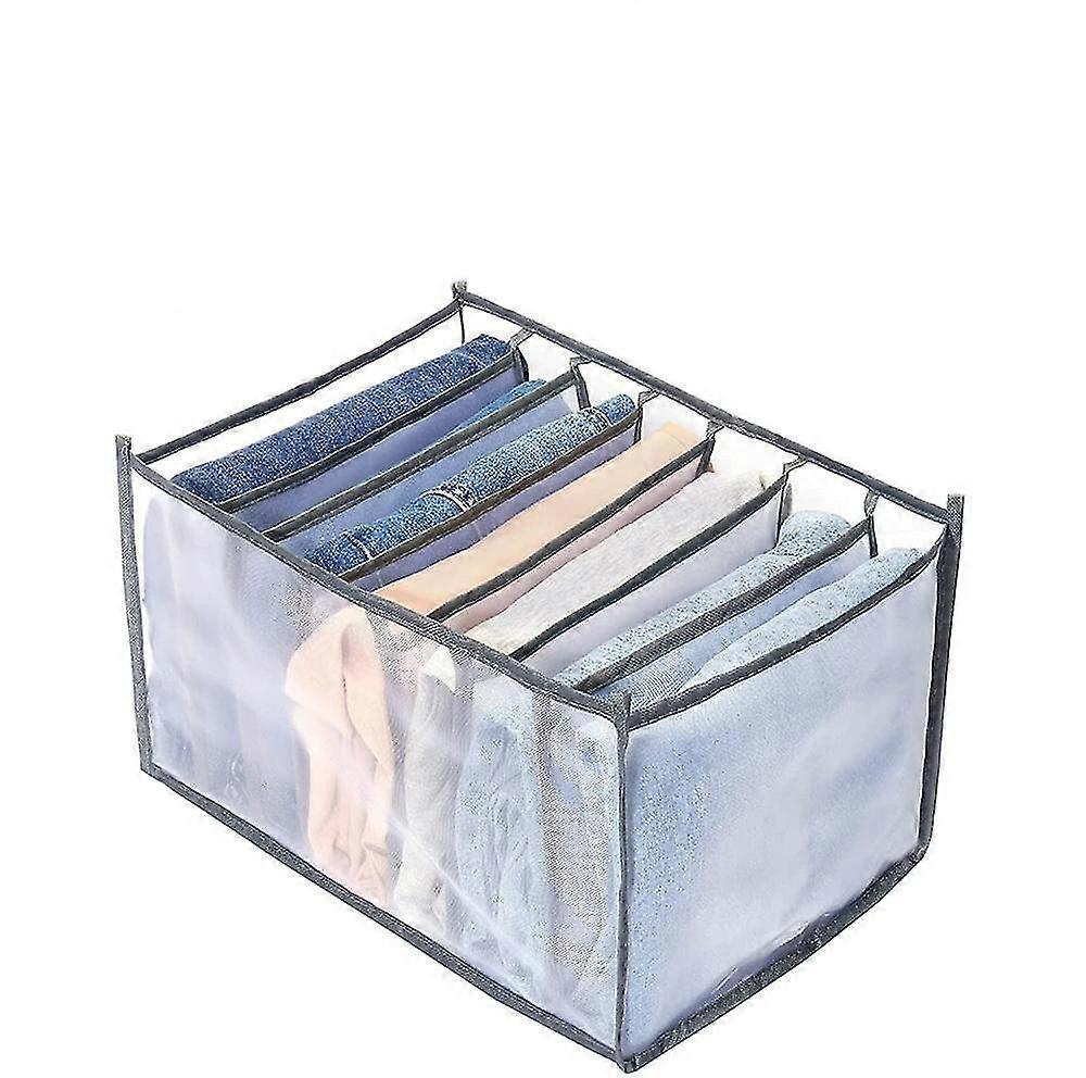 衣類用アップグレード引き出しオーガナイザー、ワードローブ衣類オーガナイザー、ラージ7グリッド(グレーネットヤーン)