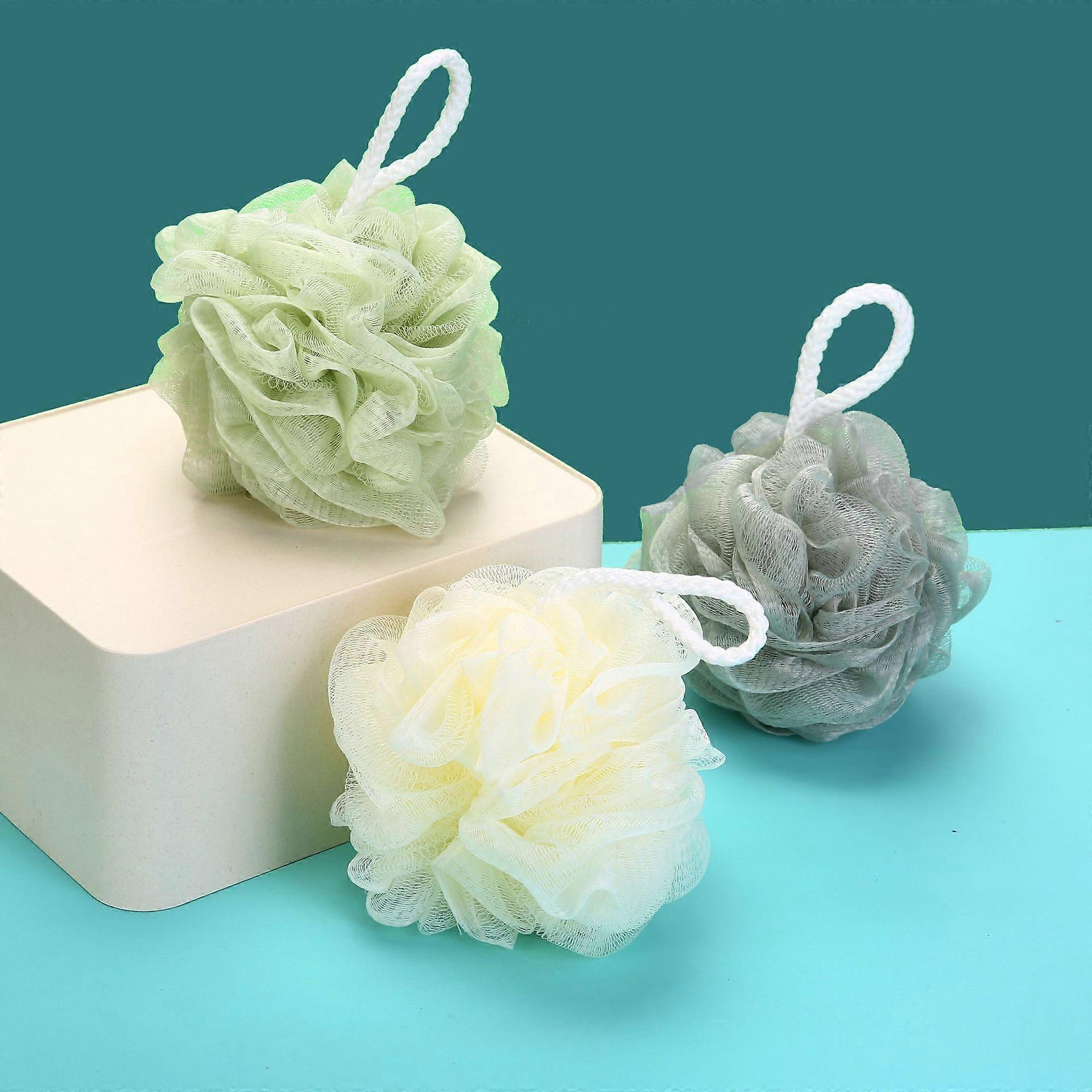 Cosmetics - Bath & Shower Flower - Set of 3 - Exfoliating Sponge - Premium Quality - Nylon - Assorted Colors