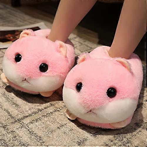 Rabbit/Hamster/Dog Shaped Plush Slippers, Creative Wrapping Fuzzy Warm Lined Winter Drag Shoes for Adults Indoors 35-41CM Pink Hamster One Size