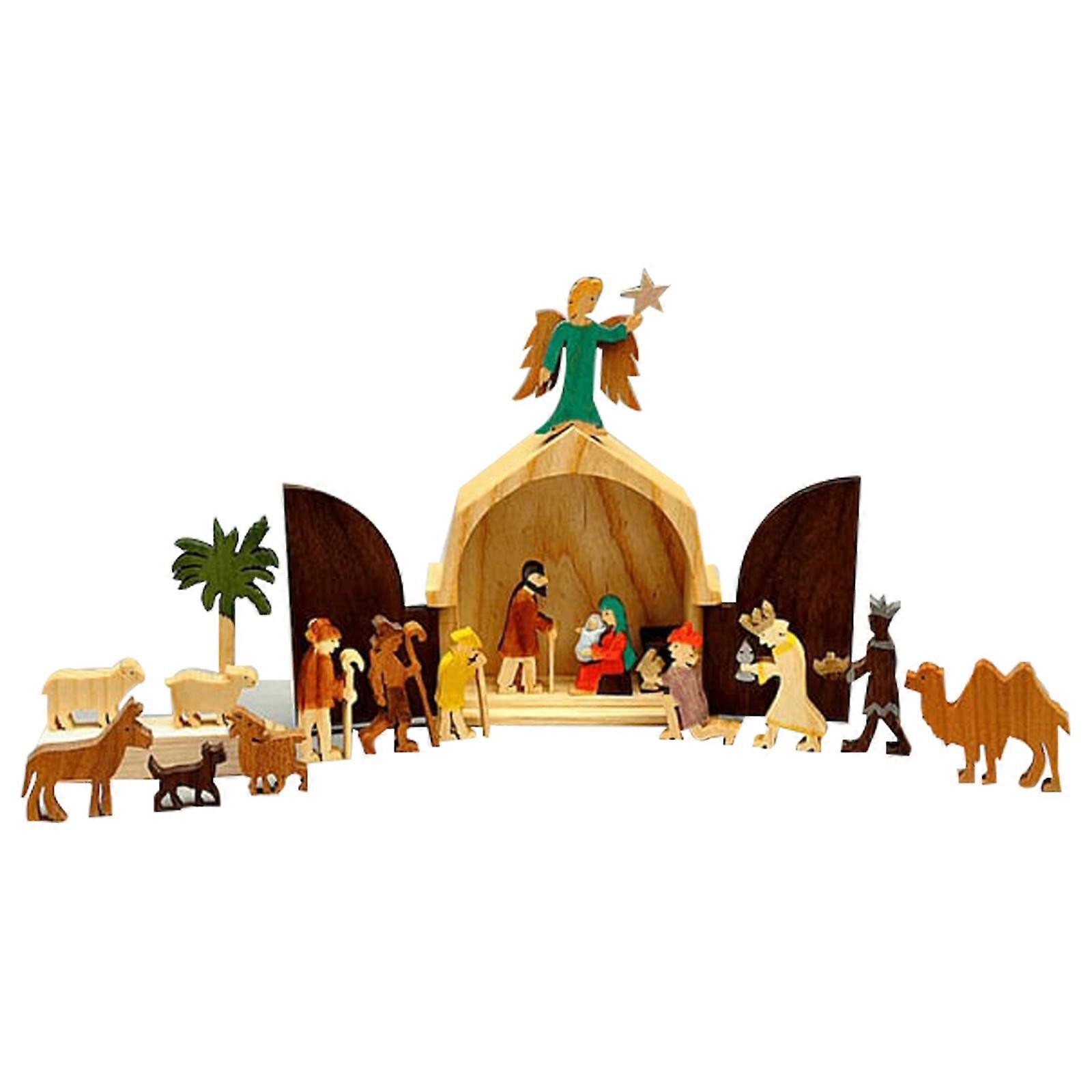 Pesebre de madera tradicional conjunto de Navidad Decoración navideña