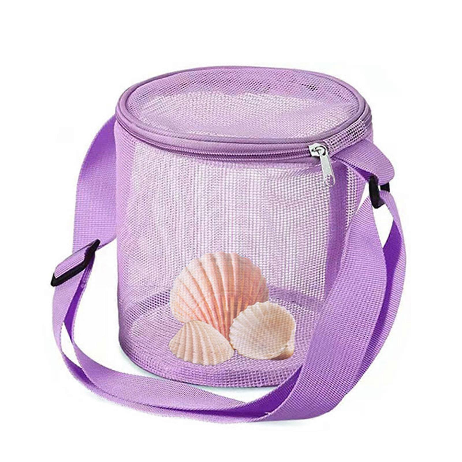 Bedste tilbud-Strandlegetøj Mesh Beach Bag Shell Indsamling Taske Cylindriske poser med justerbare bærestropper og lynlås