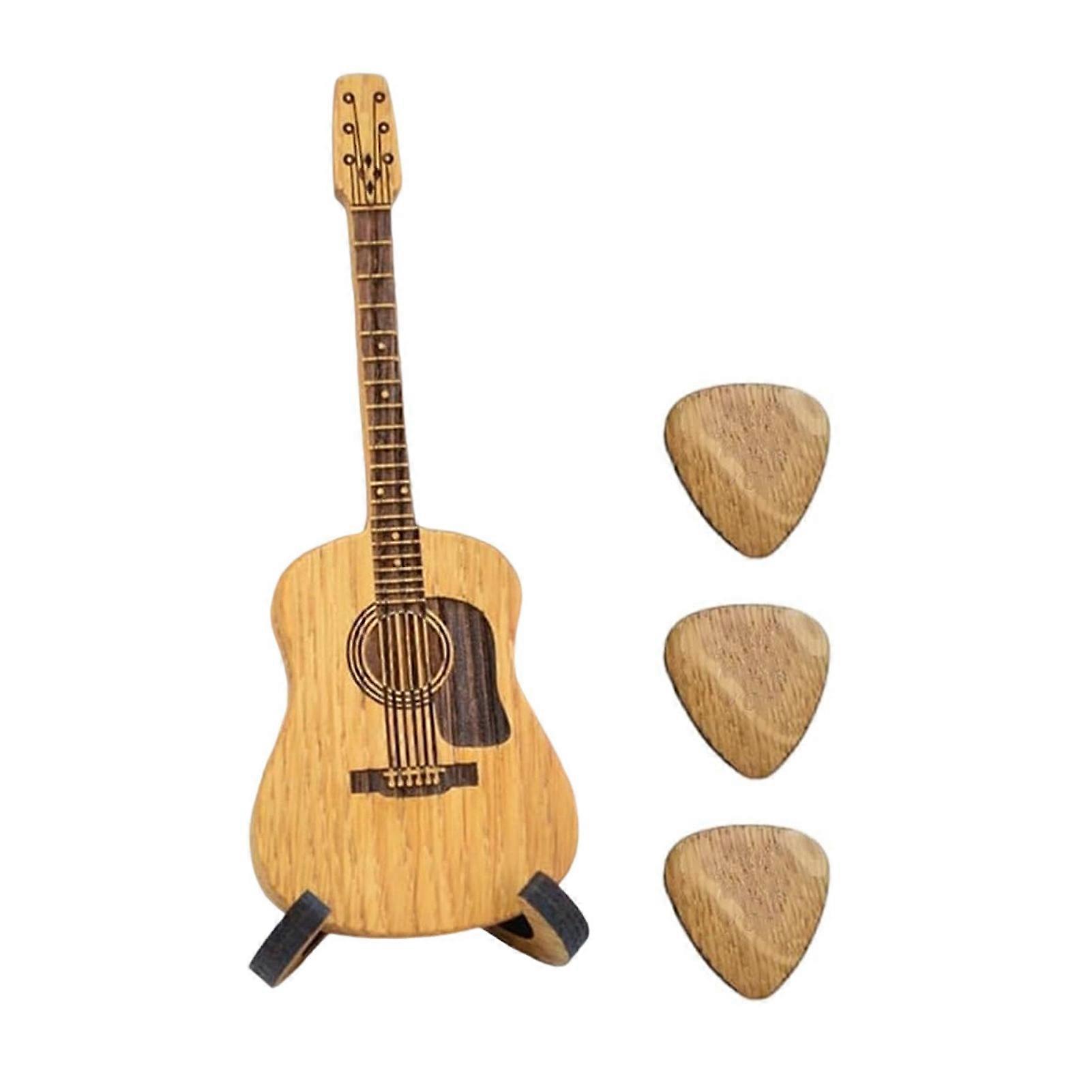 Wooden Acoustic Guitar Pick Box with Stand Smooth Edge Burr-Free Portable Handcrafted Guitar Picks Storage Container Jikaixiang