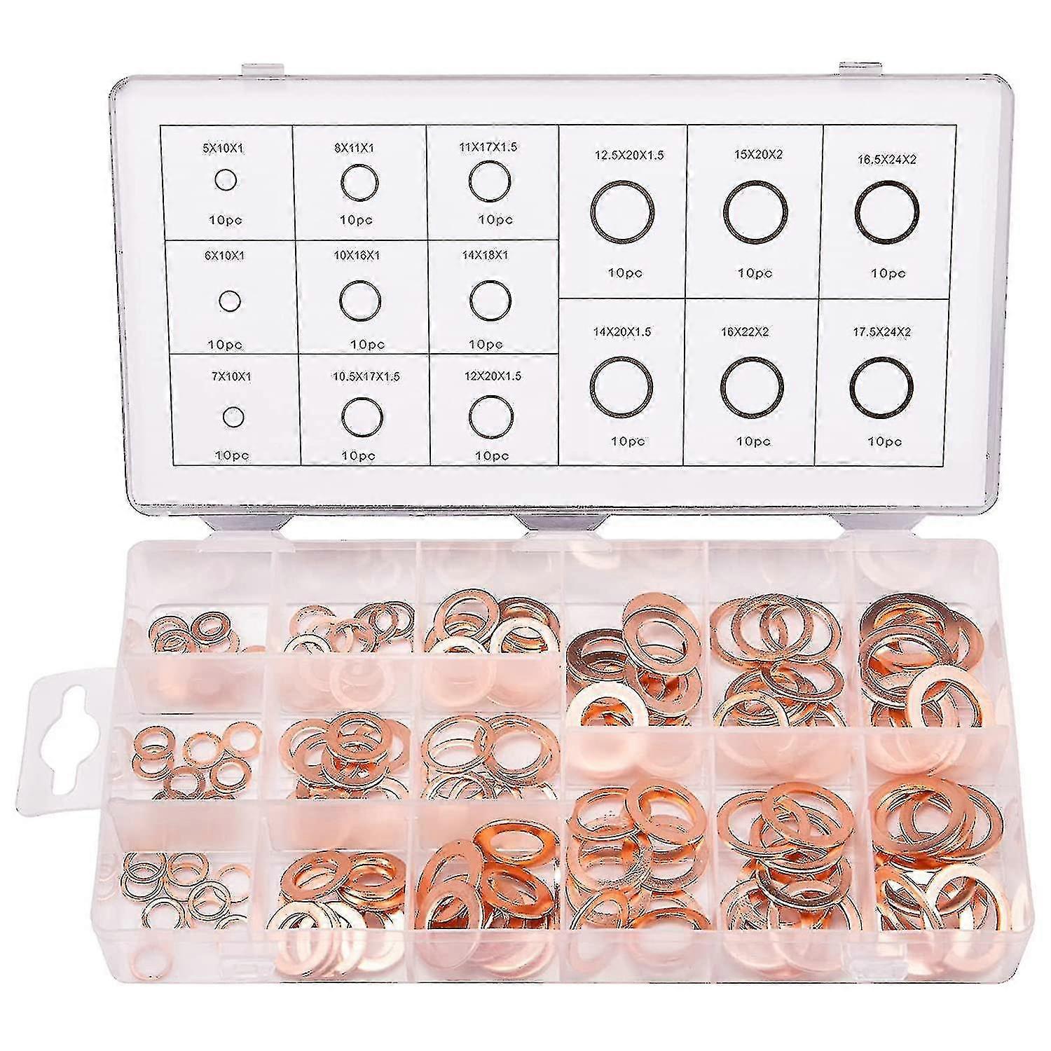 150pcs 15 Specifications Gaskets Sealing Ring, Copper Washers Assortment Kit