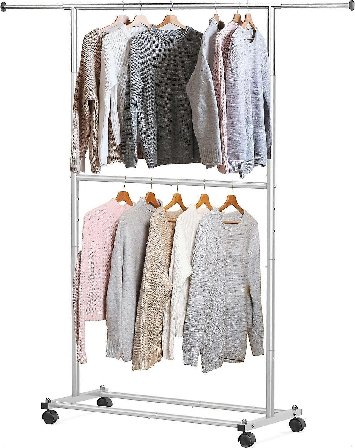 pleHouseware Double Rod Garment Rack, Black Silver