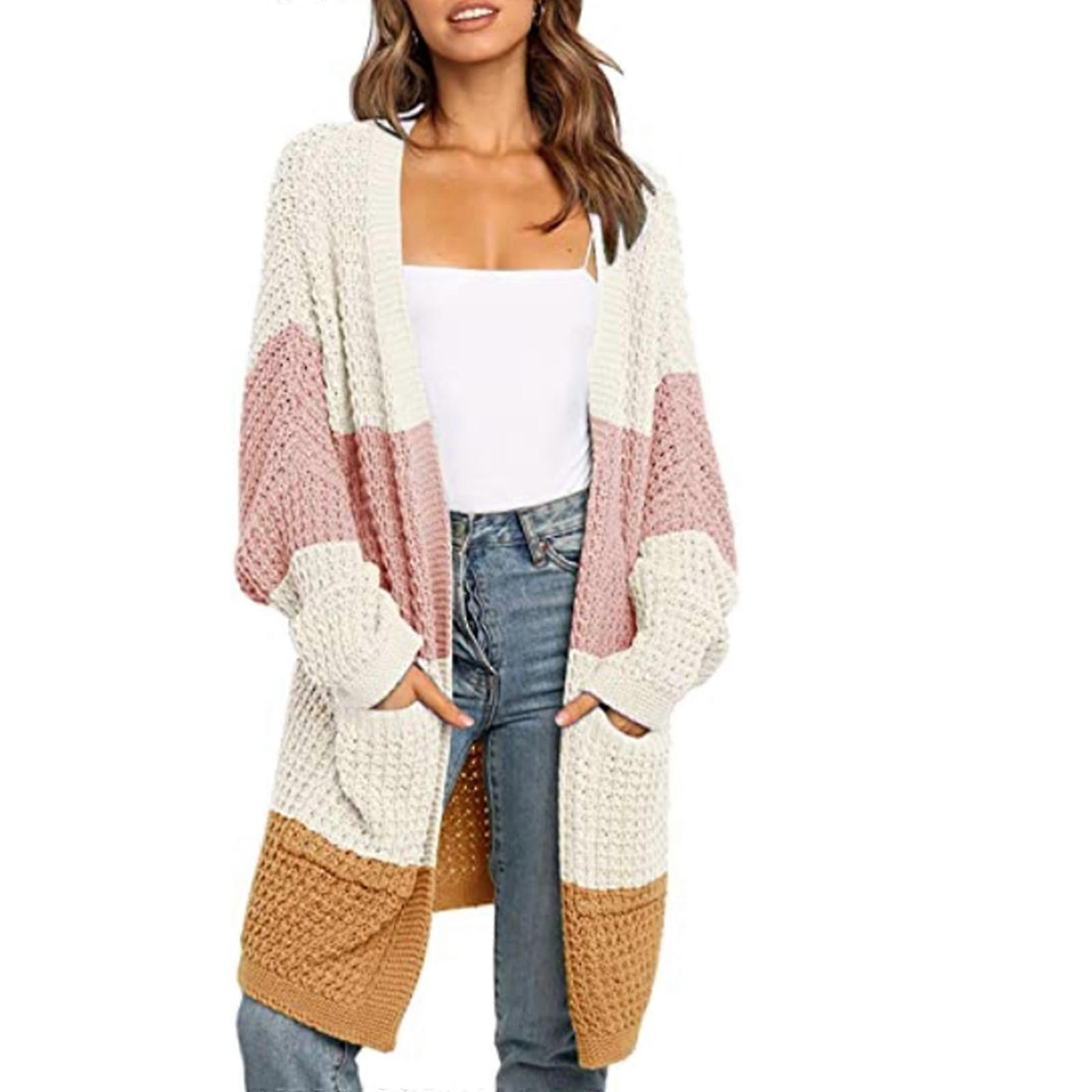 Frauen Batwing Langarm Strickjacke Gestrickte Offene Front Farbe Block Pullover Mantel