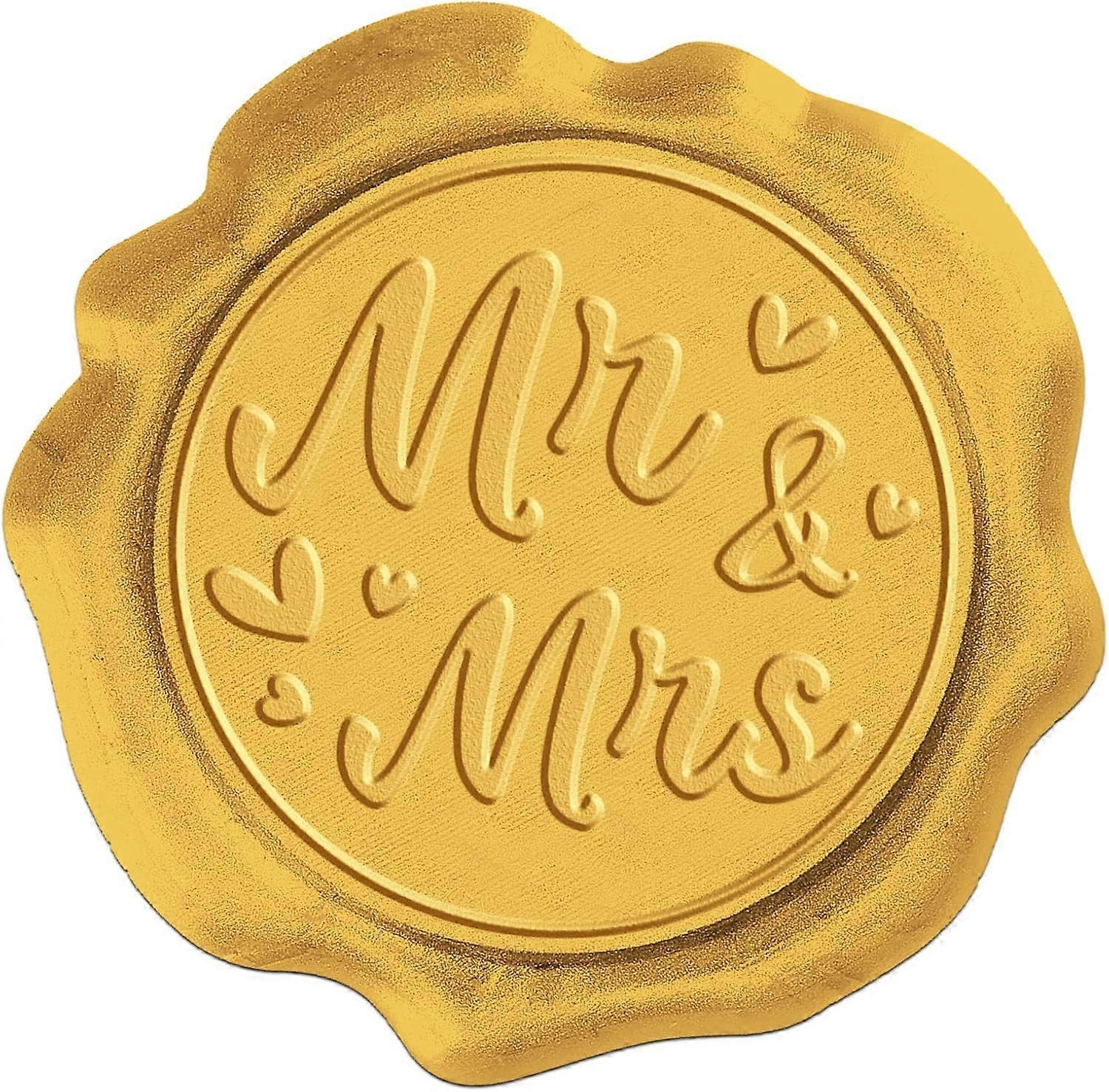 50 件 Mr & Mrs 蜡封贴纸复古金色信封封条 3cm 圆形密封不干胶贴纸酒标用于密封婚礼请柬信封卡