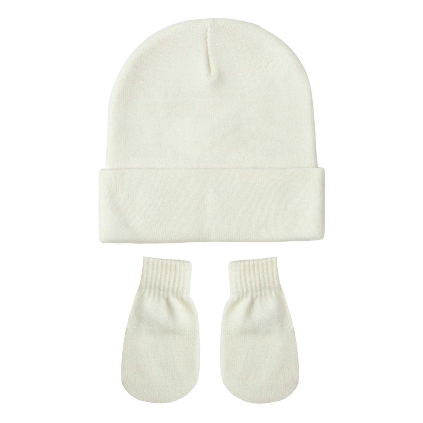 2 Pcs/Set Children Hat And Gloves Set Knitted Pure Color Elastic Beanie Keep Warm Anti-slip Mittens Unisex Toddler Bonnet