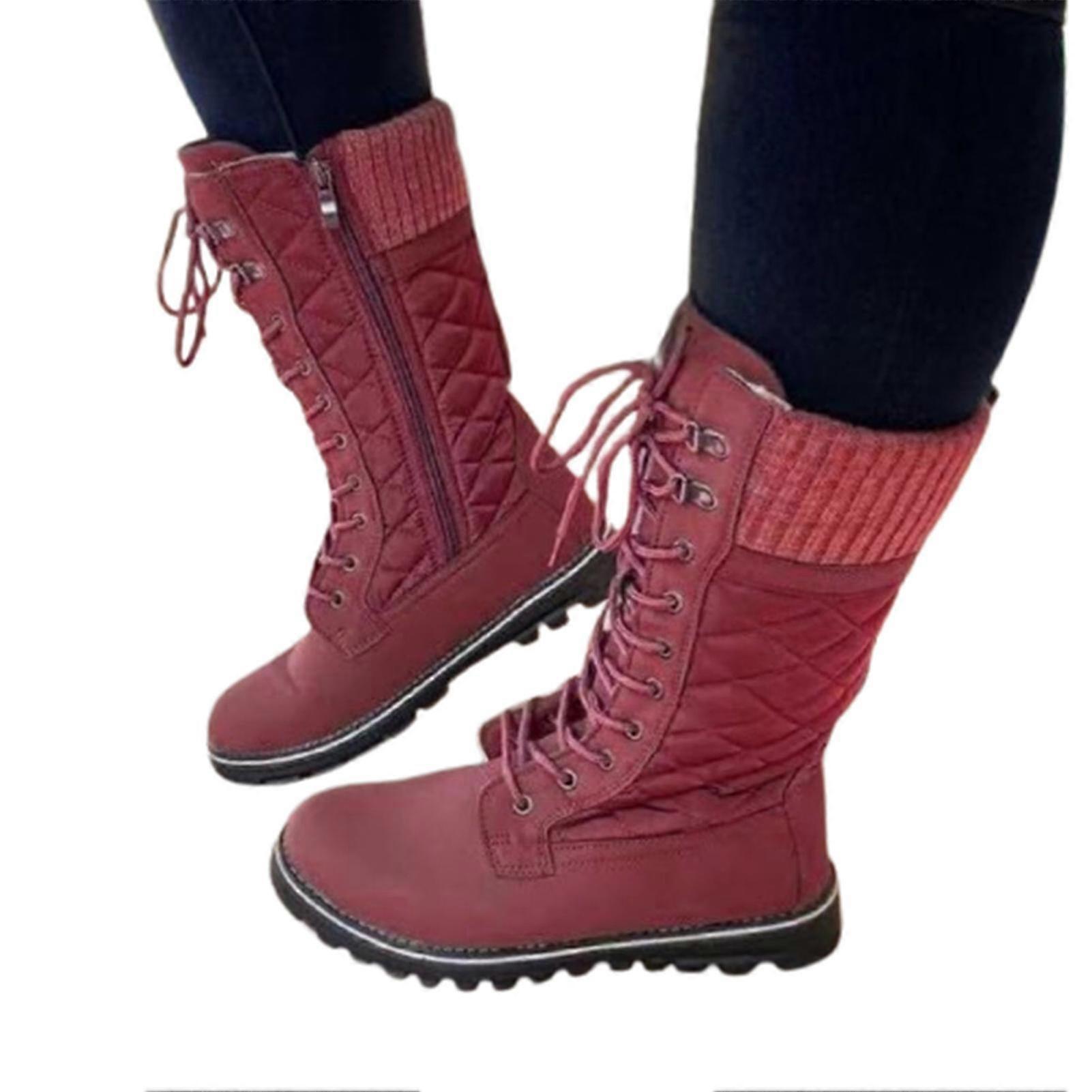 Women's Suede Boots Girls High-top Boots Lace Up Non-slip Long Boots Vintage Style