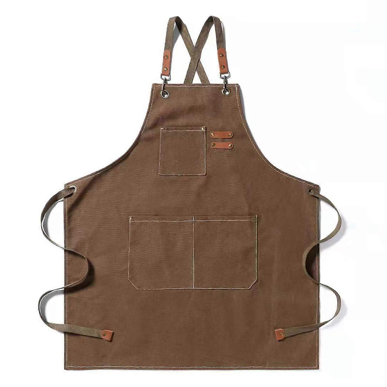 Canvas Apron with Pockets Cross Back for Men and Women