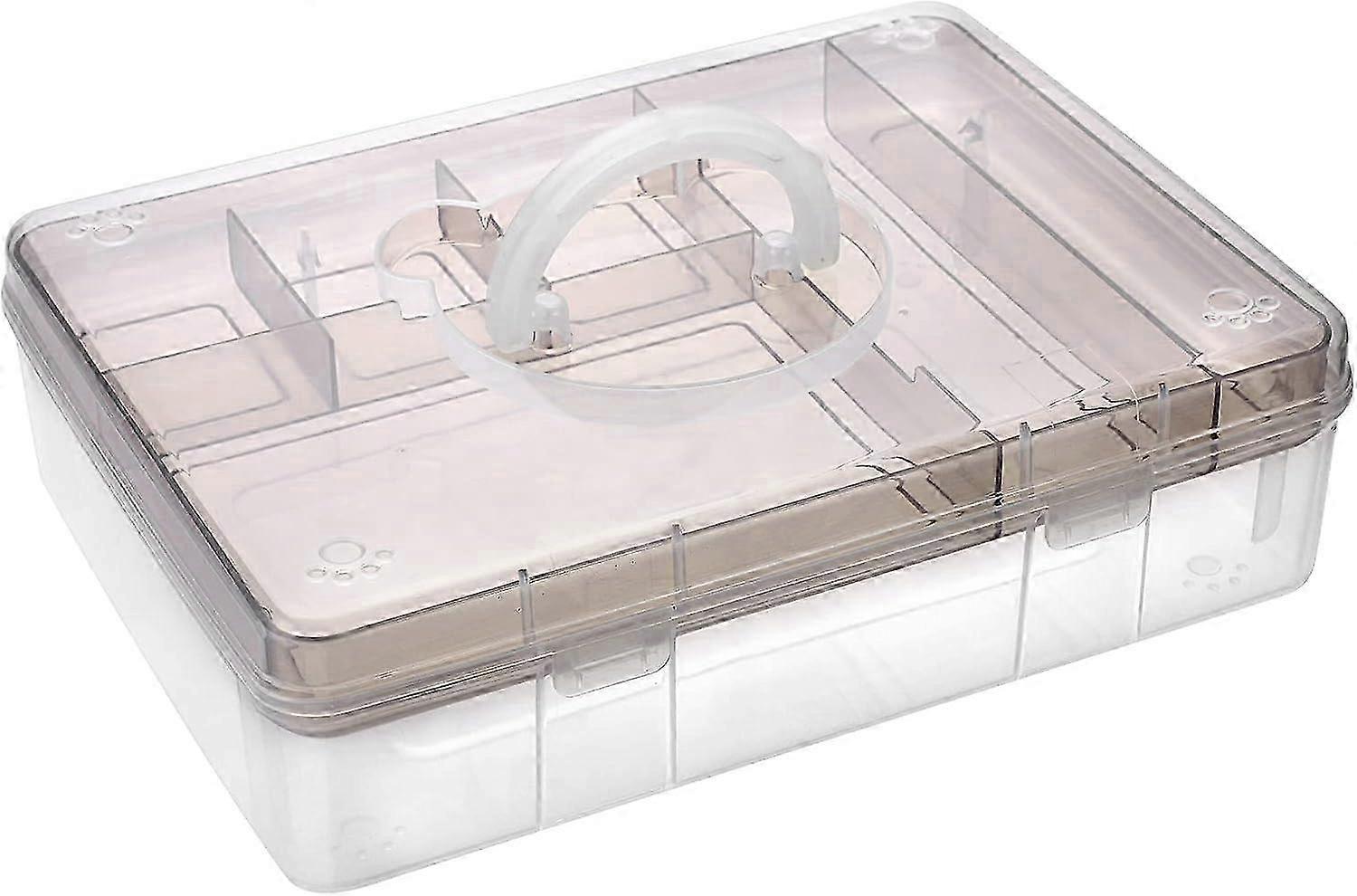 Stackable Storage Box with Tray, Plastic 7-compartment Multipurpose Organizer