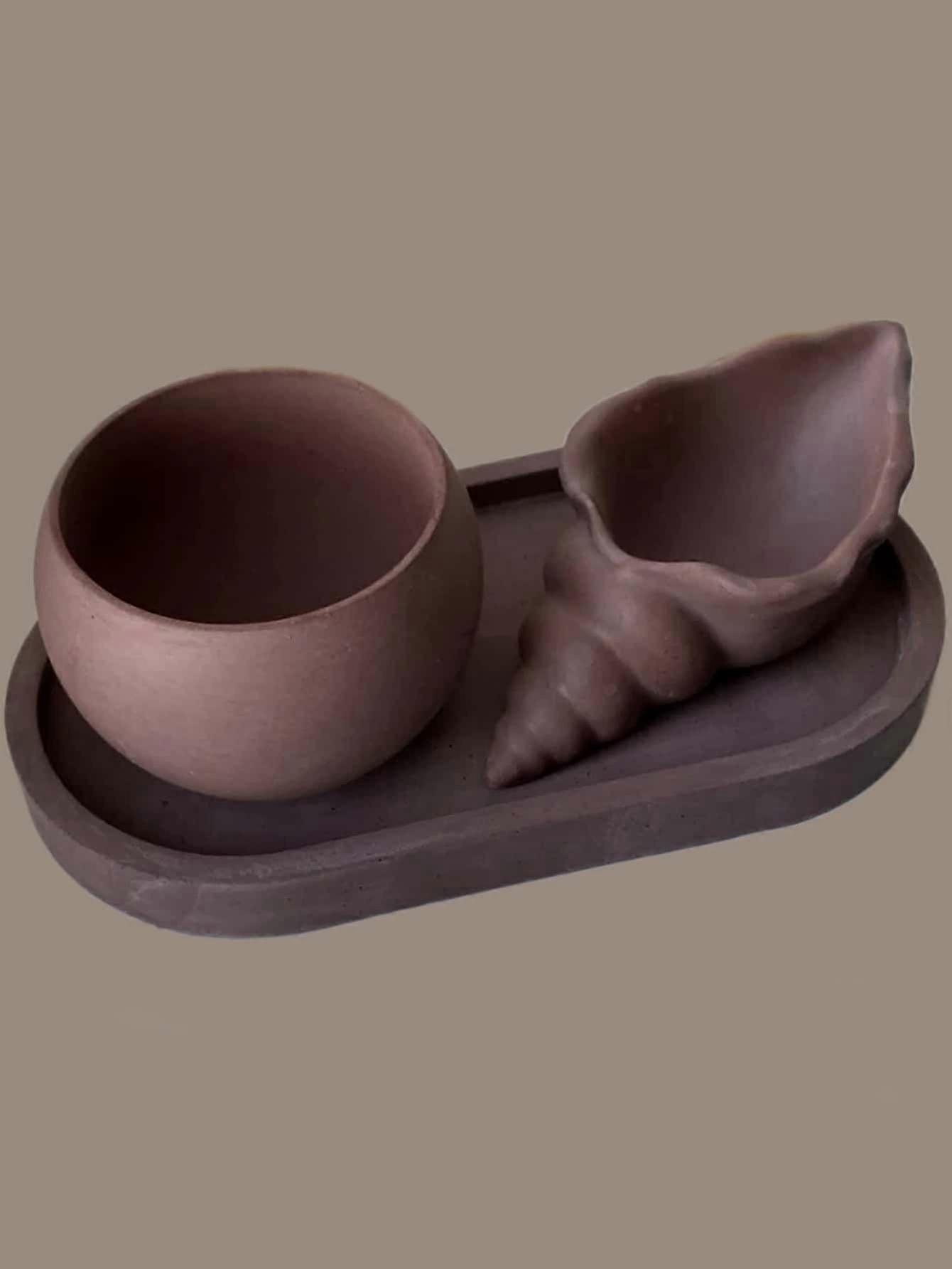 3 قطع / مجموعة DIY حلزون البحر على شكل قوالب شمعة سيليكون ، وعاء زهور دائري عصاري وقالب جبس ، صينية تخزين قاعدة بيضاوية ، حصيرة كأس ، قالب غراء الراتنج المنزل