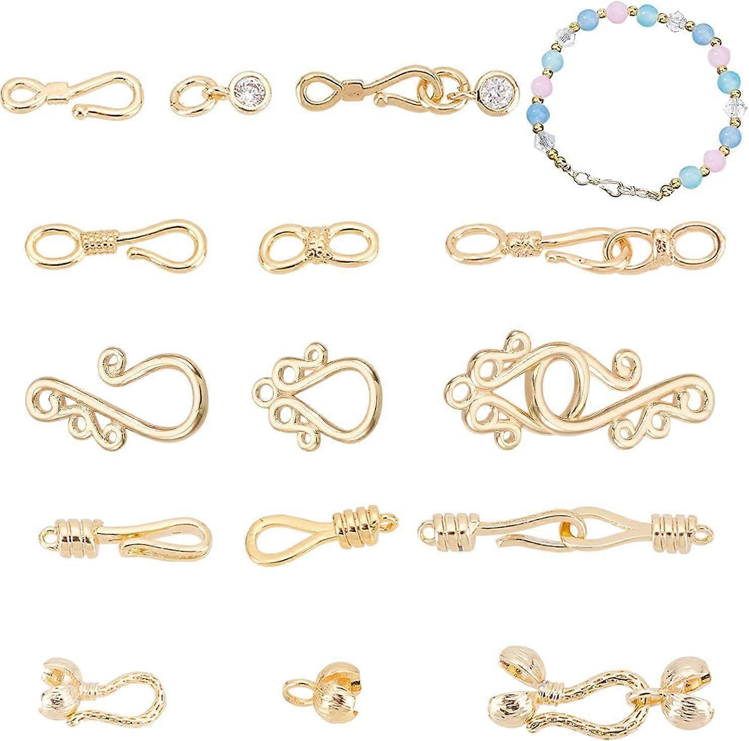 5 Styles S Hook Ring Toggle Clasps, 18K Gold Plated Hook and Eye Clasps Hook Eye Toggle Cord Rope End Clasps Connector Beads for Necklace Bracelet Jew