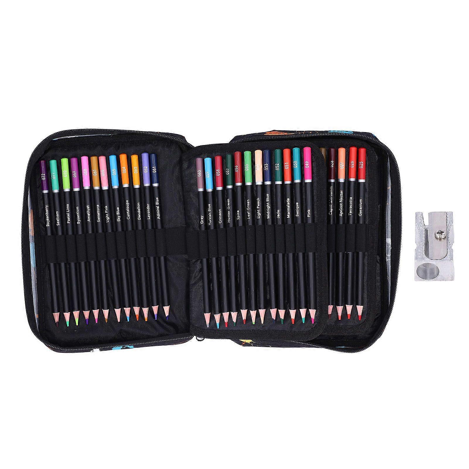 72 Colored Pencils Zipper Case Set Quality Soft Core Colored Leads with Refill Extender Pencil Sharpener for Drawing Painting
